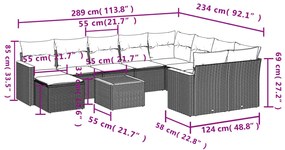 11 pcs conjunto sofás de jardim c/ almofadões vime PE bege