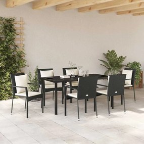 Conjunto de Jantar de Jardim 7 pcs Preto 160 x 80 x 73 cm