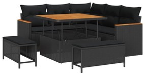 vidaXL Conjunto de Sofá de Jardim 8 pcs Preto Rattan Sintético