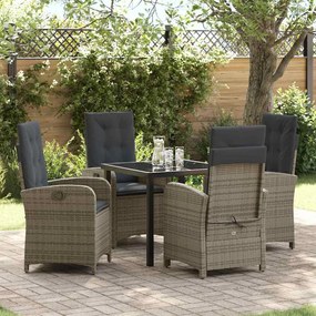 vidaXL Conjunto de Jantar de Jardim de 5 Peças com Almofadas Rattan Cinza