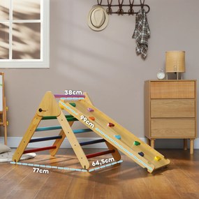 Triângulo de Escalada de Madeira 2 em 1 Escalada para Crianças de 18-48 Meses com Rampa para Deslizar ou Escalar 147x64,5x63 cm Multicor