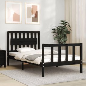 vidaXL Estrutura de cama com cabeceira 100x200 cm madeira maciça preto