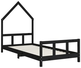 Estrutura de cama infantil 90x200 cm pinho maciço preto