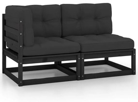 vidaXL 2 pcs conjunto lounge jardim c/ almofadões pinho maciço preto