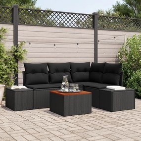 vidaXL Conjunto de Sofás de Jardim de 5 Peças com Almofadas Preto Ratan Poliéster Acácia