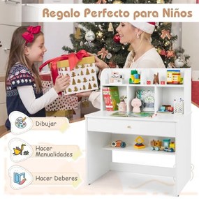 Secretária para crianças com prateleira, gaveta e estante aberta 80 x 48 x 102 cm, branca