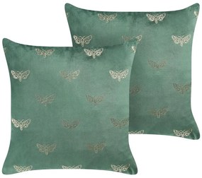 Conjunto de 2 almofadas decorativas em veludo verde esmeralda 45 x 45 cm YUZURI Beliani