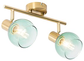Projetores Art Deco Dourado com Vidro Verde 2 Luzes - Vidro