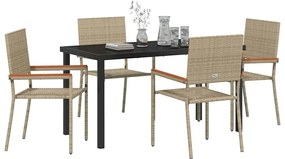 Conjunto de Jantar de Jardim 5 Peças Bege em Rattan Sintético