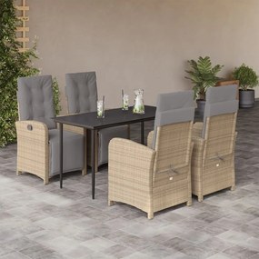 5 pcs conjunto de jantar p/ jardim com almofadões vime PE bege