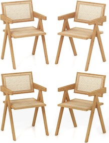 Conjunto de 4 cadeiras de jantar em rattan com estrutura de bambu, costas em imitação de cana e apoios de braços para cozinha 50 x 52 x 81 cm Natural