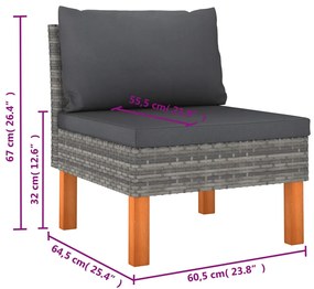 6 pcs conjunto lounge de jardim c/ almofadões vime PE cinzento