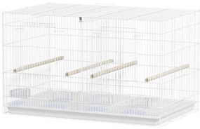 PawHut Gaiola para Pássaros com Divisória Gaiola para Aves com 4 Comedouros 4 Poleiros e Bandeja Amovível 76x46x46 cm Branco