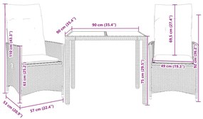 Conjunto de bistrô com almofadões 3 pcs vime PE e acácia preto