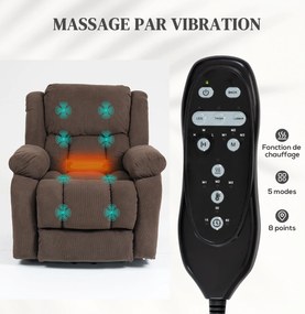 Poltrona elevatória elétrica, poltrona relaxante elétrica com função de massagem e aquecimento, 93 x 104 x 100 cm, castanho