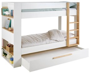 Beliche 90x190cm com gavetas e biblioteca, para criança branco