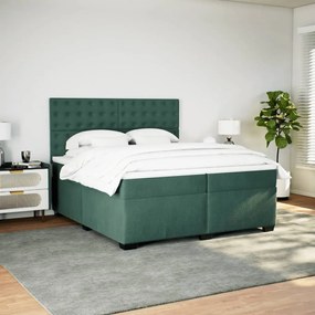 Cama com molas/colchão 200x200 cm veludo verde-escuro