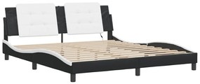 Estrutura cama c/ luzes LED 180x200cm couro artif. preto/branco