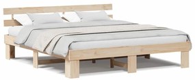 Estrutura de Cama com Cabeceira 180x200 cm Madeira Maciça de Pinho