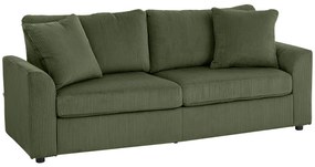 HOMCOM Sofá de 3 Lugares Sofá Sala de Estar 212x80x88 cm Estofado em Veludo Canelado com 2 Almofadas Apoios de Braço e Almofada de Molas Desenho Moderno para Sala de Estar Quarto Verde