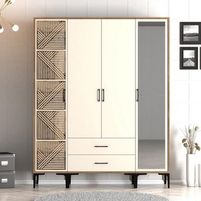 Roupeiro Kumsal PTR – Nogueira e Creme – 160x47,5x201,4 cm