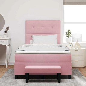 Camas Box com Colchão e Banco Rosa 120x200 cm Veludo