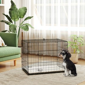 Gaiola Dobrável para Cães Pequenos com Almofada Portas Bandeja Removível e Estrutura Metálica 75x48,5x53 cm Preto e Bege