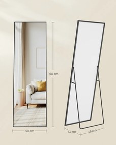 Espelho Pé retangular 160 x 50 cm de corpo inteiro com moldura resistente e Vidro temperado preto