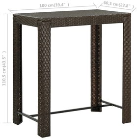 Mesa de bar para jardim 100x60,5x110,5 cm vime PE castanho