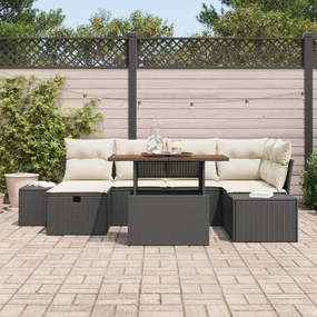 Conjunto de Sofá de 7 Peças para Jardim com Almofadas Preto Rattan Sin