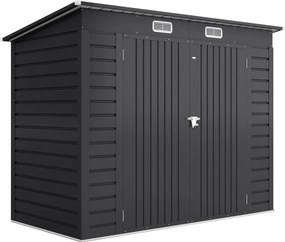 Outsunny Abrigo de Jardim 2,7 m² 249x121x183 cm Abrigo de Exterior com Porta Dupla 2 Ventilaç4oes e Trava Abrigo para Pátio Cinza | Aosom Portugal