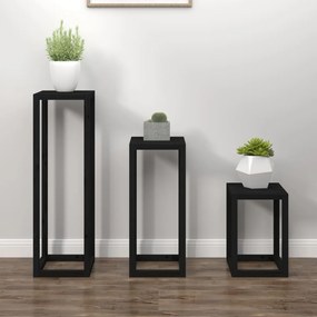 vidaXL 3 pcs conjunto de suporte plantas pinho maciço preto
