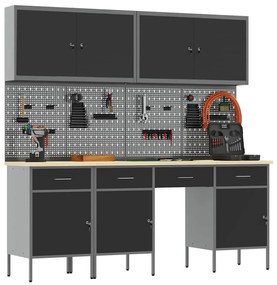 Conjunto de Armário vidaXL Conjunto de 10 Preto Aço 200 x 55 x 200 cm