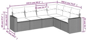 6 pcs conjunto sofás de jardim com almofadões vime cinzento