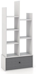 Estante de 7 níveis com gaveta e 7 compartimentos Estante de madeira para sala de estar Quarto 53 x 24 x 118 cm Branco