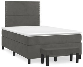 Cama boxspring com colchão 120x190 cm veludo cinzento-escuro