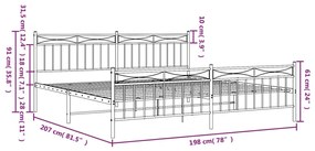 Estrutura de cama com cabeceira e pés 193x203 cm metal preto