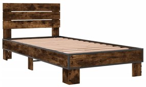 Estrutura de cama derivados de madeira e metal carvalho fumado