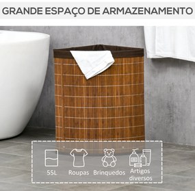 HOMCOM Cesto de Roupa de Bambu Capacidade de 55L Cesto para Roupa Suja