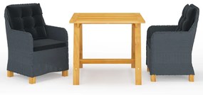 vidaXL 3 pcs conjunto de jantar para jardim cinzento-escuro