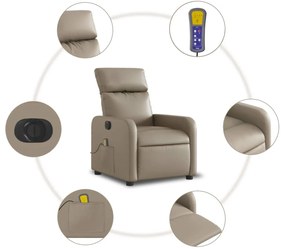 Poltrona massagens reclinável elétrica couro artif. cappuccino