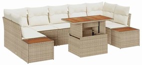 Conjunto de Jantar de Jardim de 8 Peças com Almofadas de Rattan Sintét