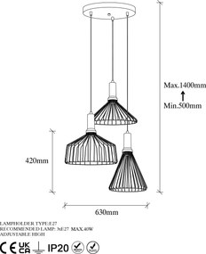 Candeeiro Suspenso Dear – Ouro Brilhante – 63 x 63 x 135 cm