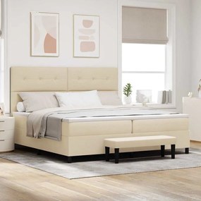 vidaXL Cama Box com Colchão & Banco Creme 200x200 cm Tecido