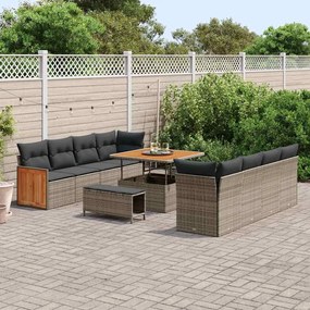 Conjunto de Sofás de Jardim de 11 Peças com Almofadas Cinza Polyrattan
