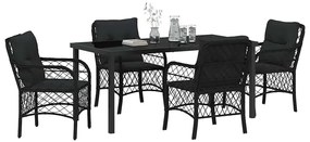Conjunto de Jantar de Jardim com 5 Peças e Almofadas Pretas em Rattan