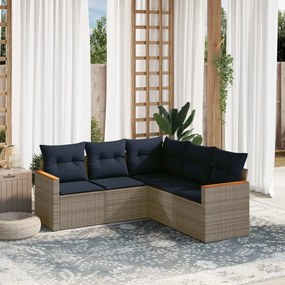 vidaXL 5 pcs conjunto sofás p/ jardim c/ almofadões vime PE cinzento