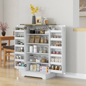 Armário de Cozinha com 2 Portas e 16 Prateleiras Despensa Rústica com Prateleiras Ajustáveis 60x40x104 cm Creme