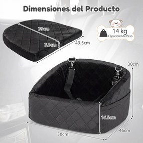 Transportadora de cães para Carro, 50 x 46 x 30 cm, Com Trela de Segurança, Preto