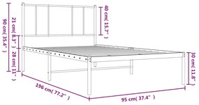 Estrutura de cama com cabeceira 90x190 cm metal branco